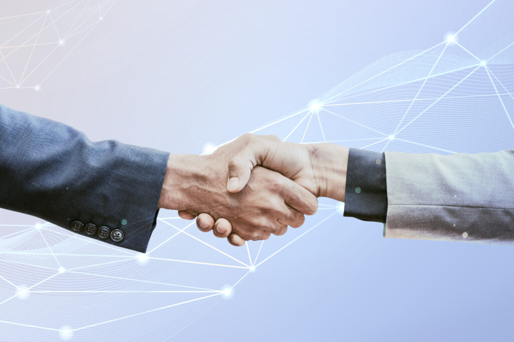 Partnership handshake, connection background