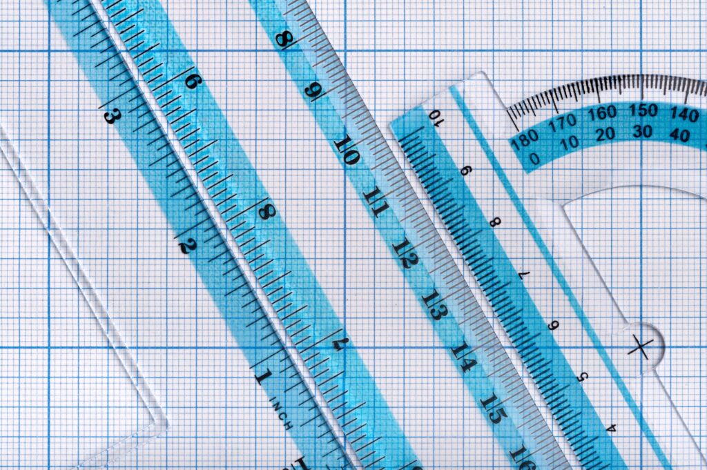 Group of transparent plastic rulers